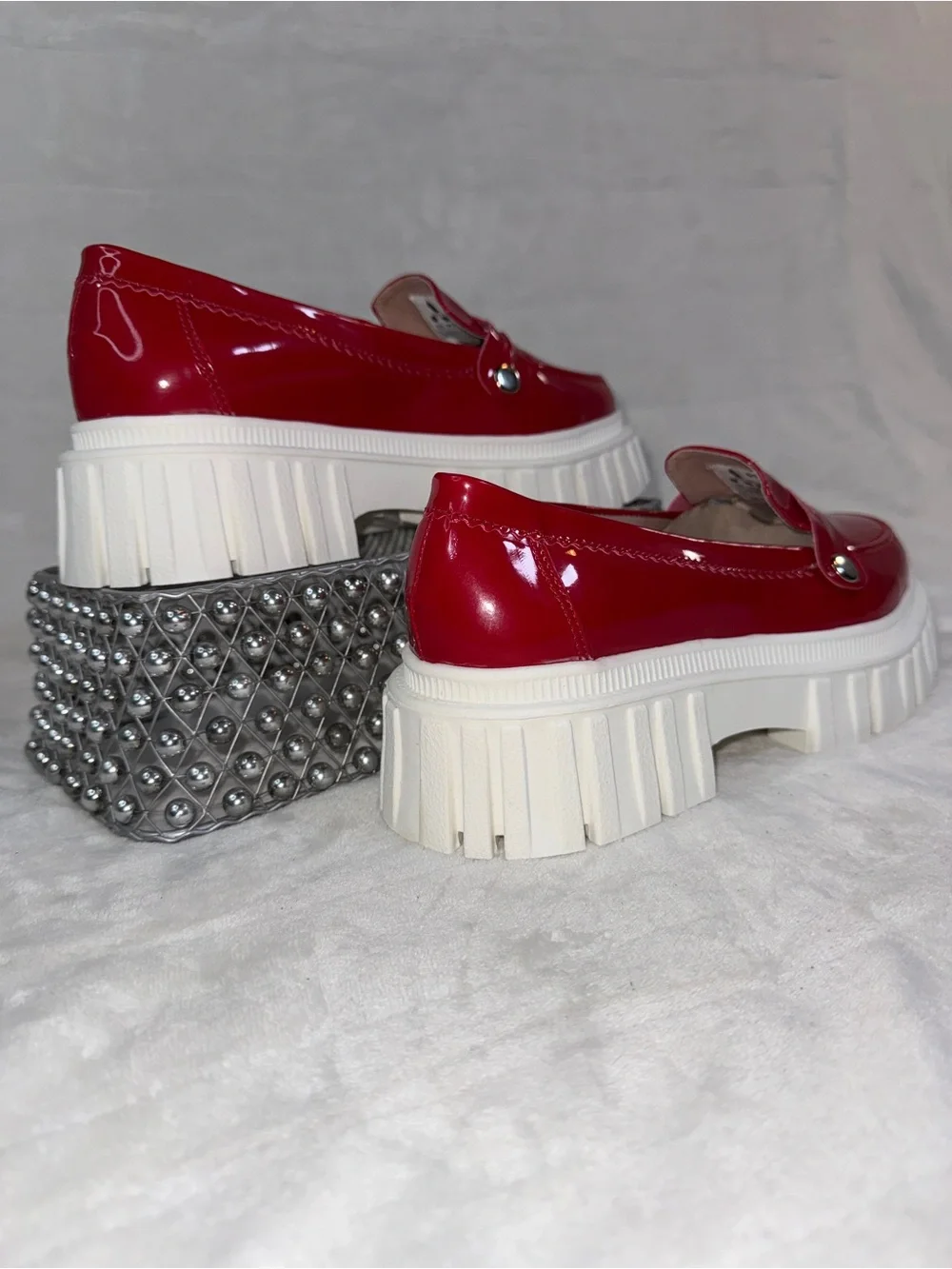 Patent Red Platform Loafers with Chunky White Sole size 8W